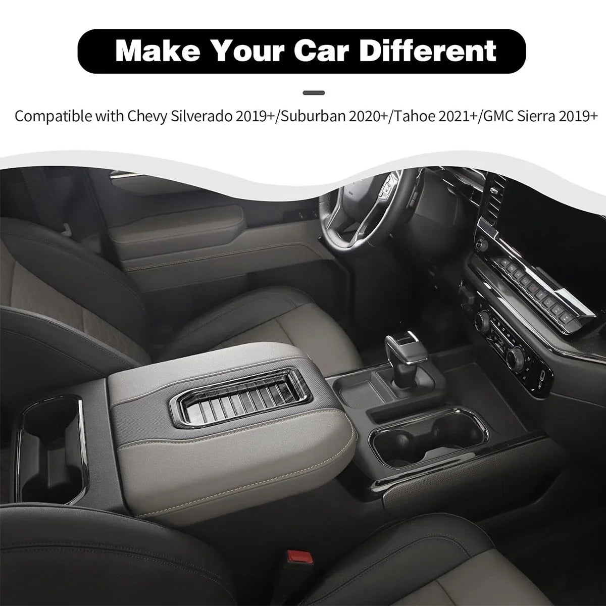 2022 Trim Box SIERRA 2020 Fit Silverado 2021 Chevy Cover Wood Black Storage Tahoe Grain Armrest Center For 2019 Suburban