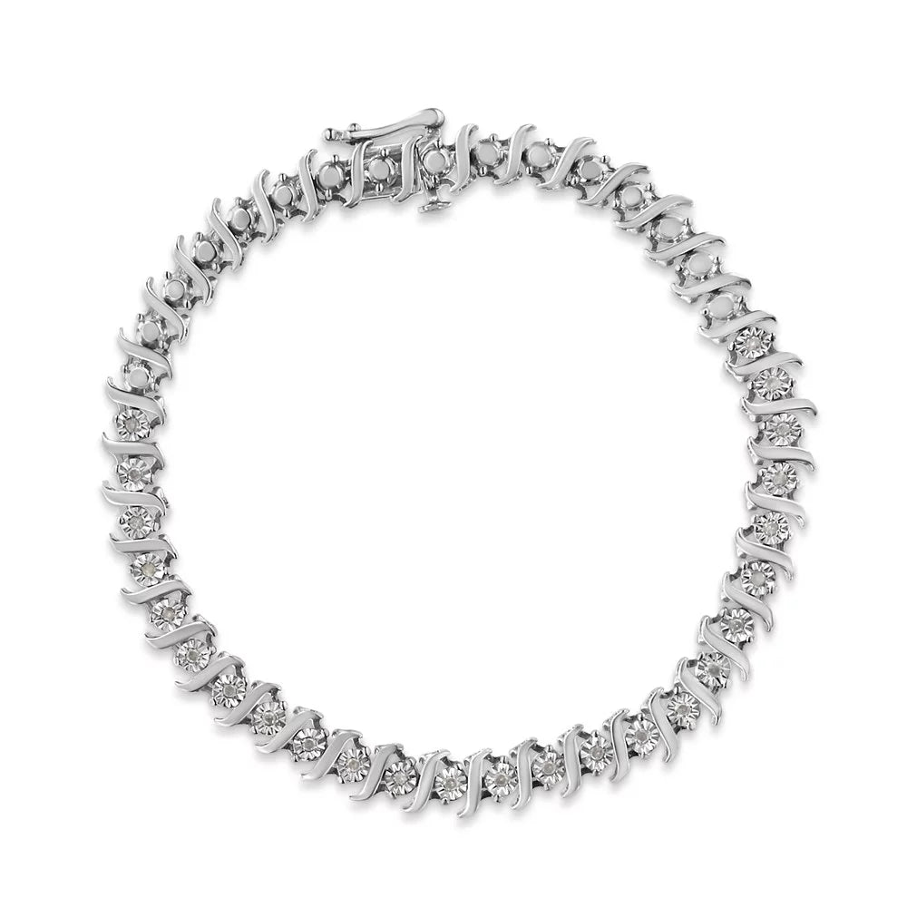 Tennis (I-J "S" Link Color, Inches Miracle-Set .925 Clarity) Sterling I3 Bracelet Size 7.25" Diamond Silver 1/4 - Cttw