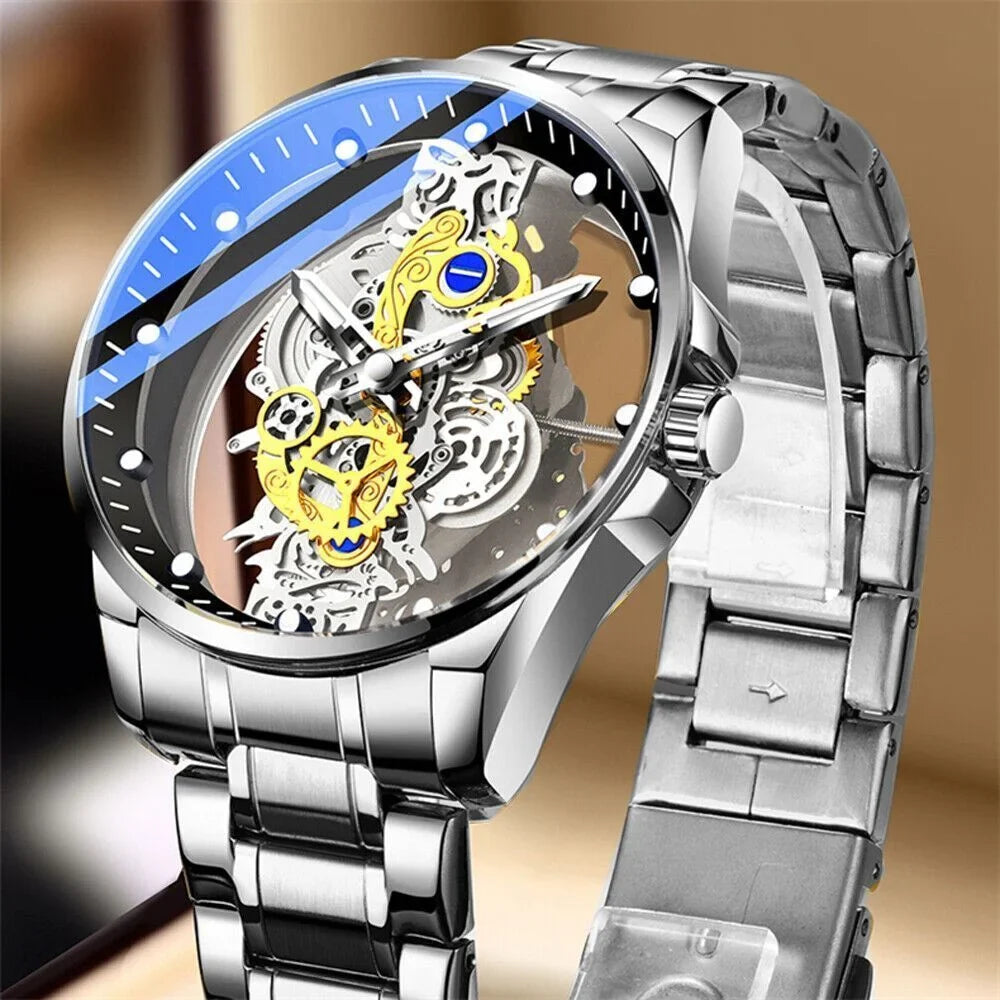 Automatic Skeleton Business Watch Steel Men's USA Stainless Hollow Quartz Luxury