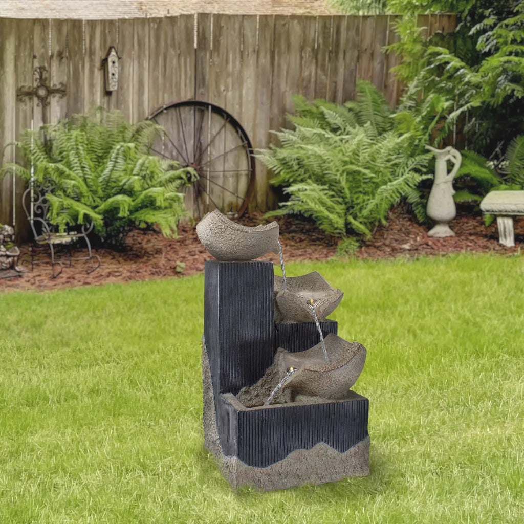 Fountain 21" LED Bowl Lighted Northlight 3-Tier Water Cascading Outdoor