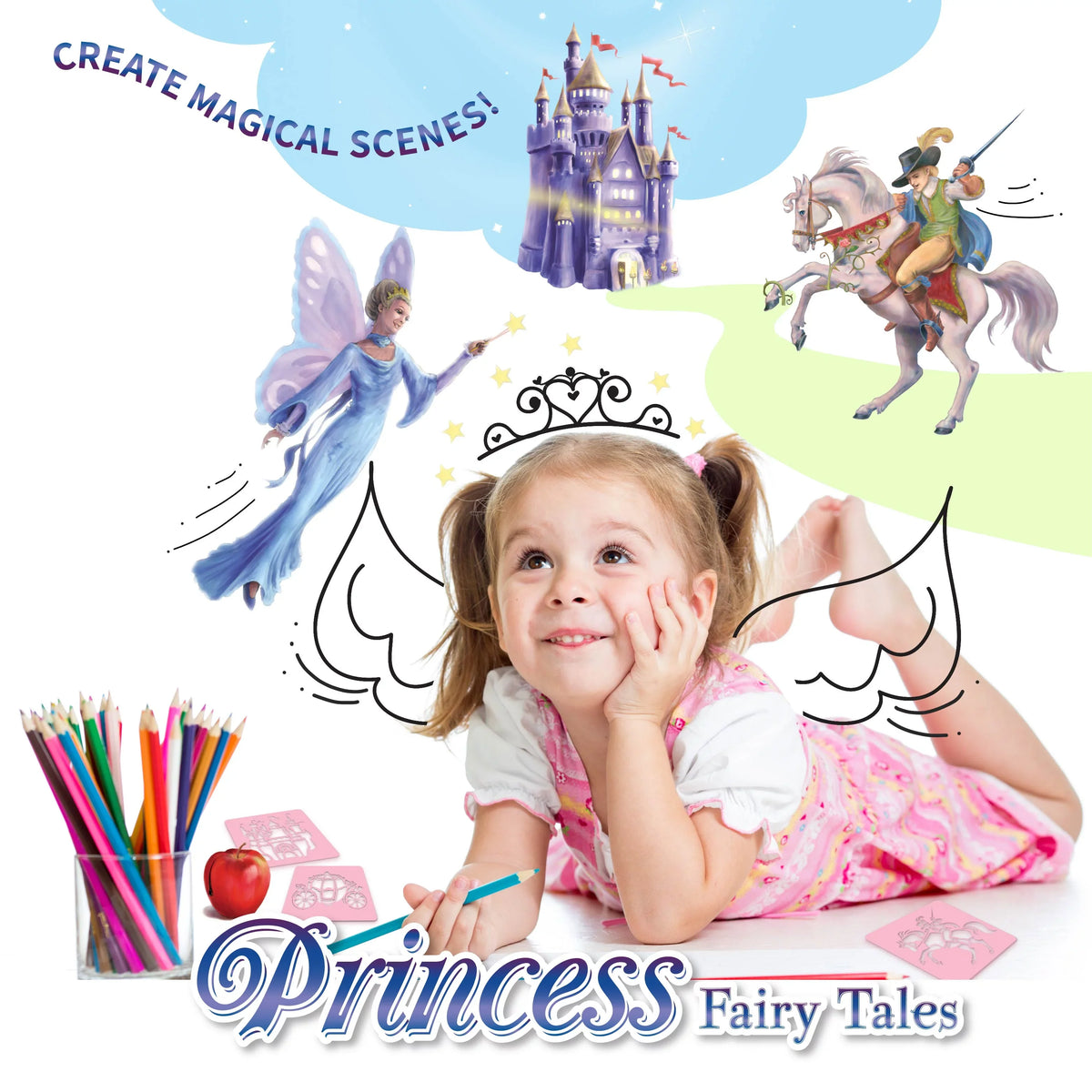 Kits Fairytale Activity For Drawing Scenes To Art Children's It Stencil 5 Kit Art Princess Stencil Imagine Recreate, Kids Stories, And Spicebox