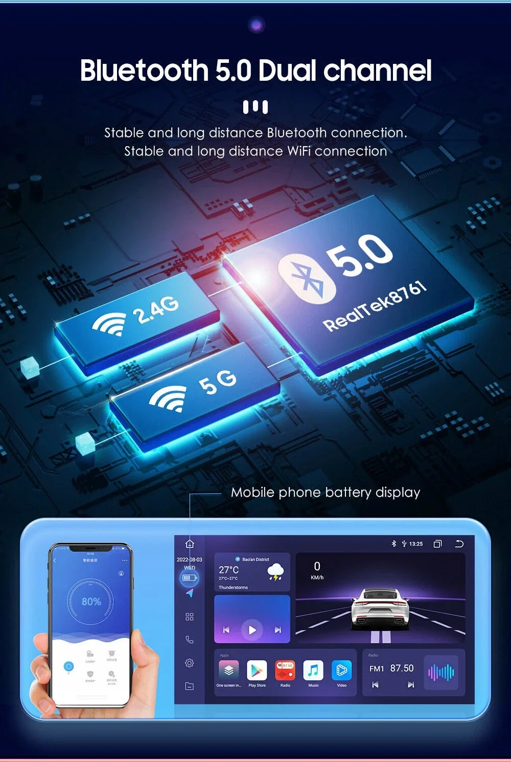 2Din 8Core 10'' Android QLED Nav Weather DSP GPS Radio Stereo Car CarPlay 4+32GB