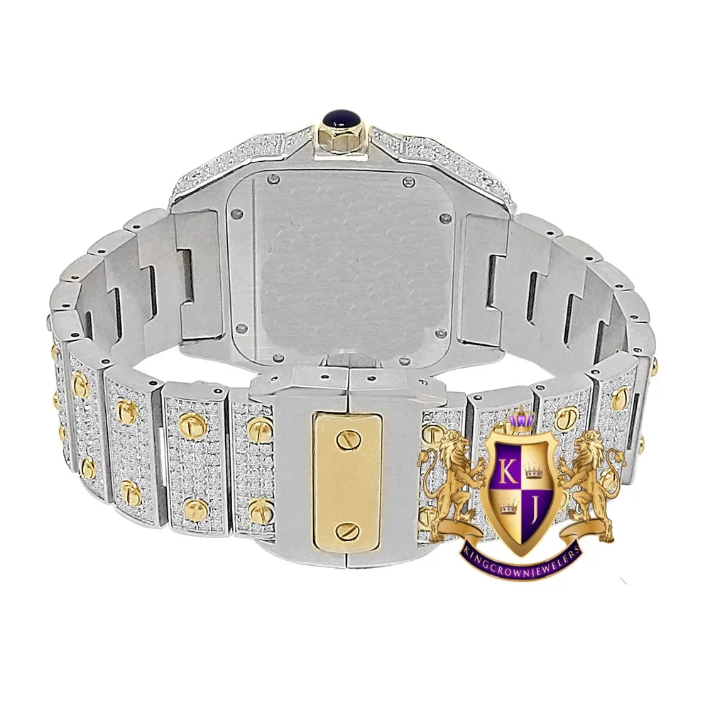 Finish Out Watch Iced Solid Date Roman Custom Gold Steel Movement Men's Two Tone Dial Handmade Stainless Automatic Luxury Face