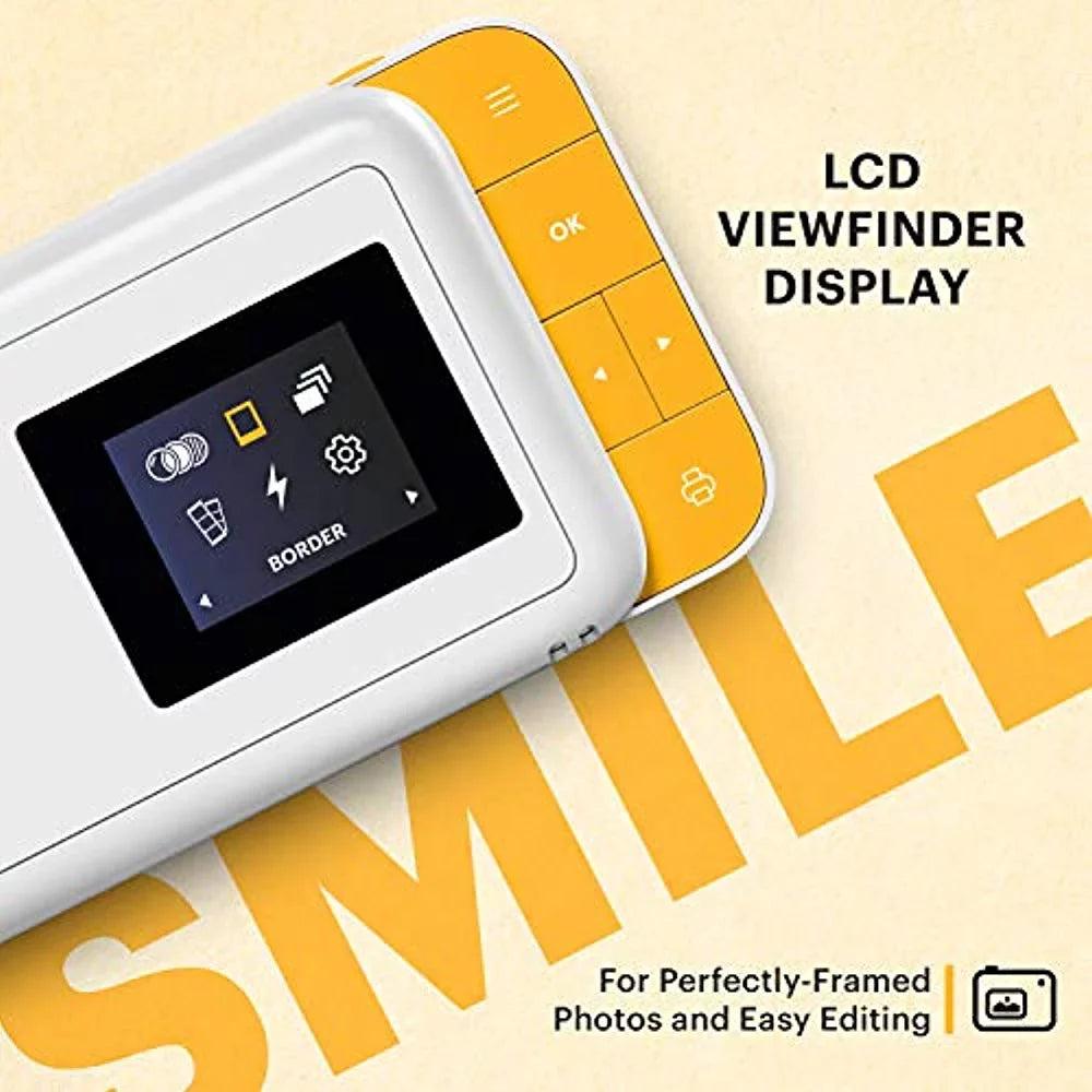 with KODAK Case Soft Instant Frames Photo Bundle Print Camera Digital (White/Yellow) Smile