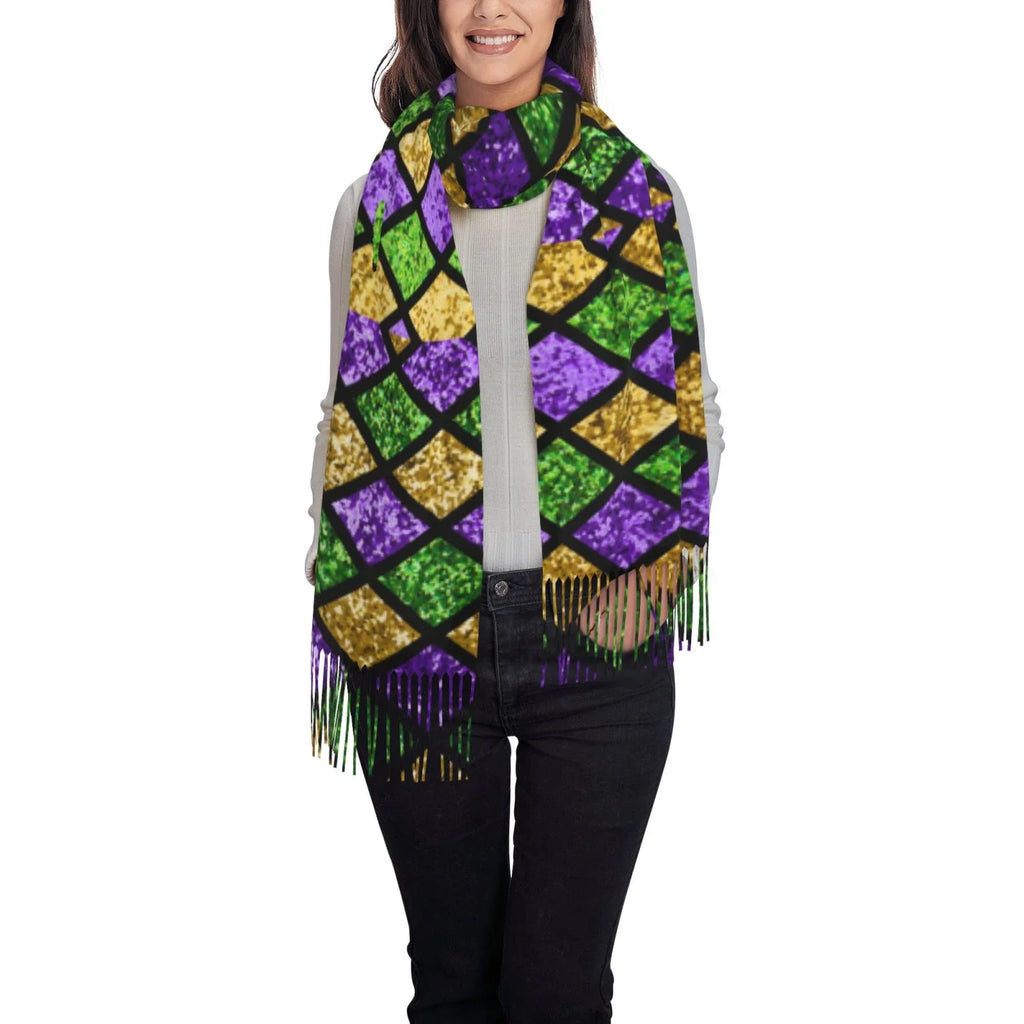 Gras Print Wrap Bingfone Scarf Winter Mardi Green Cashmere Shawl Scarves Elegant Feel For Purple Large Warm Shiny Gifts- Art Soft Women