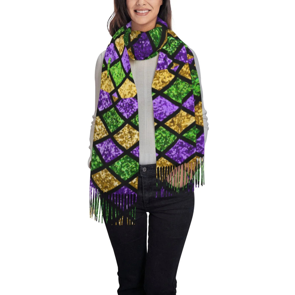 Gras Print Wrap Bingfone Scarf Winter Mardi Green Cashmere Shawl Scarves Elegant Feel For Purple Large Warm Shiny Gifts- Art Soft Women