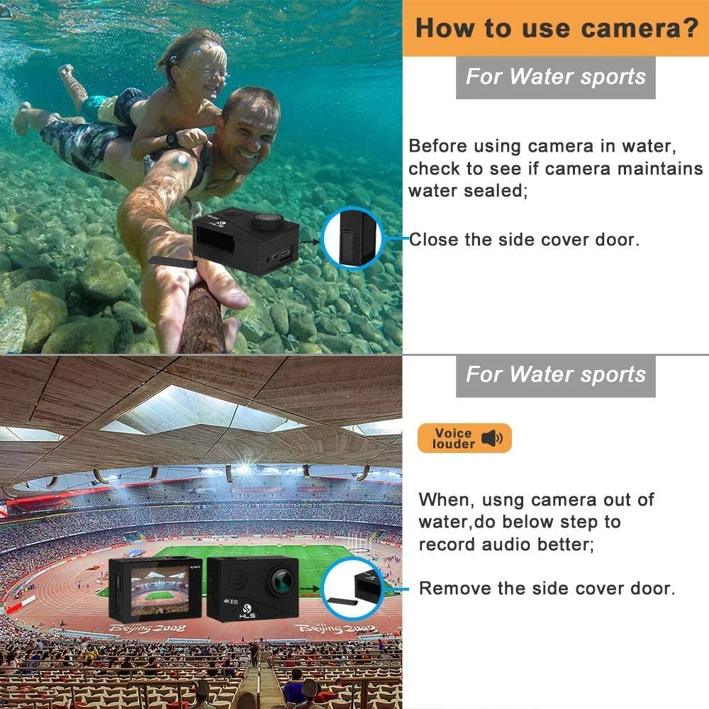 HD Waterproof Sports 4K Camera Camera Vlog Case Accessories Kit Underwater with Remote Camera with Wide Charger WiFi Lens Angle Mount for Outdoor with Video Battery Action