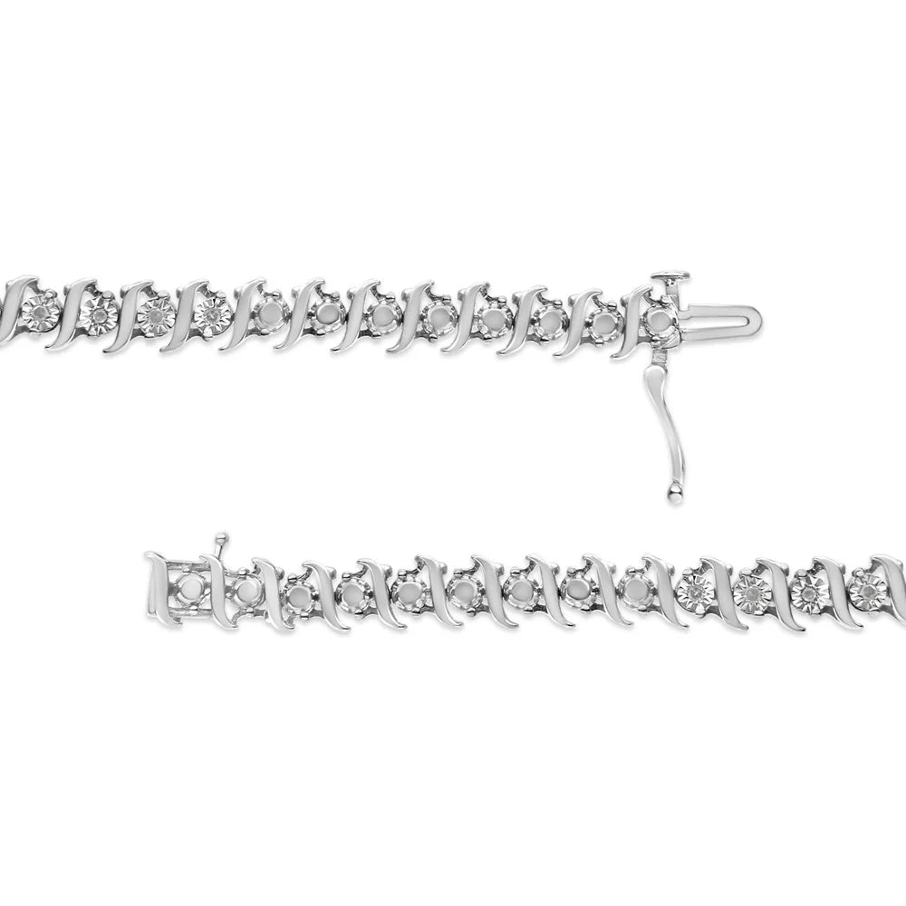 Tennis (I-J "S" Link Color, Inches Miracle-Set .925 Clarity) Sterling I3 Bracelet Size 7.25" Diamond Silver 1/4 - Cttw