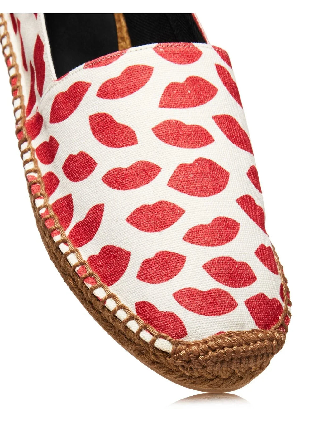 Lip Shoes Bianco Toe Espadrille Slip On Round Red SAINT Platform 36 LAURENT Logo Printed Woven Womens