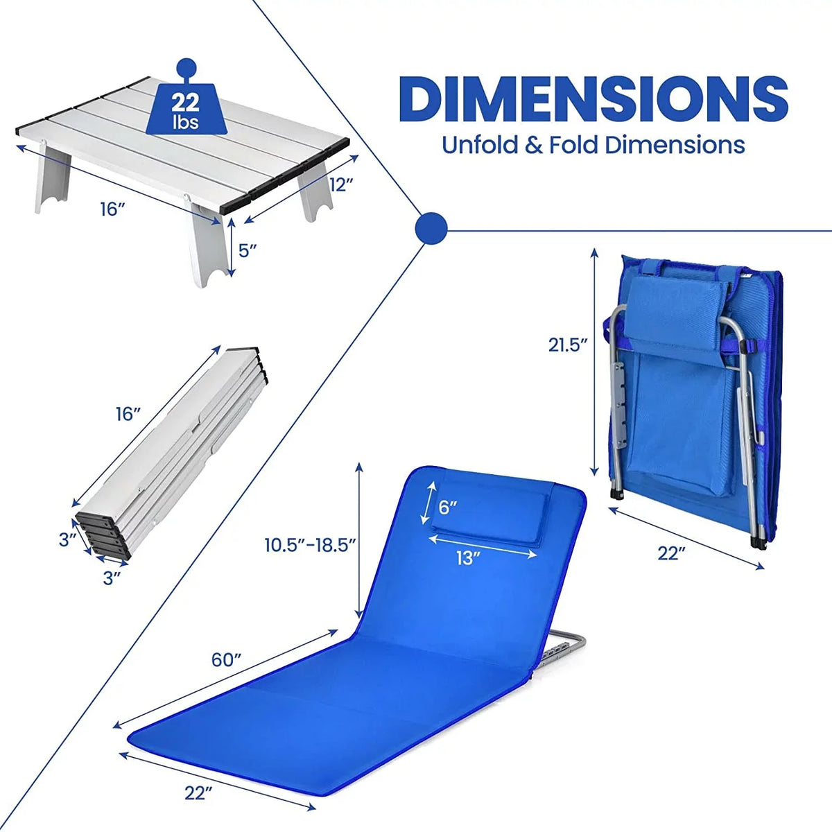 for Set Chairs, Lounge Camping, Sunbathing, with Chair 2-Pack Adults Beach Lawn Table, Chairs Folding Adjustable Position for Side 5