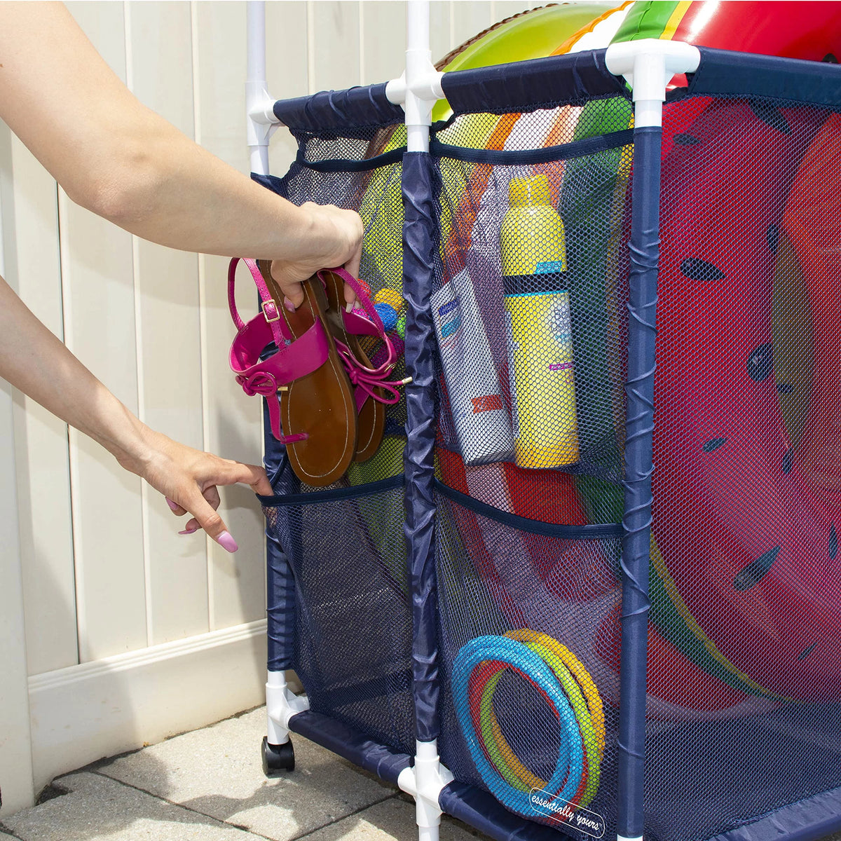 Double Noodle x Pool Storage Large x Essentially with Yours 35.3" and Rack, Balls 59.4" L Noodles, W Brown Floats Bin, Organizer Toys, Mesh Decker Holder - H), (23" Rolling Equipment