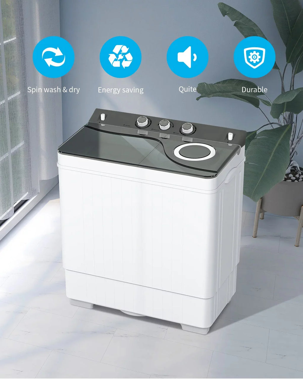 & Grey Twin and Apartment, Twin Built-in Camping More, with for Dorms, Washing Drain Semi-automatic BMTBUY Tube Pump White RVs, Tub 26Lbs Machine XPB65-2288S