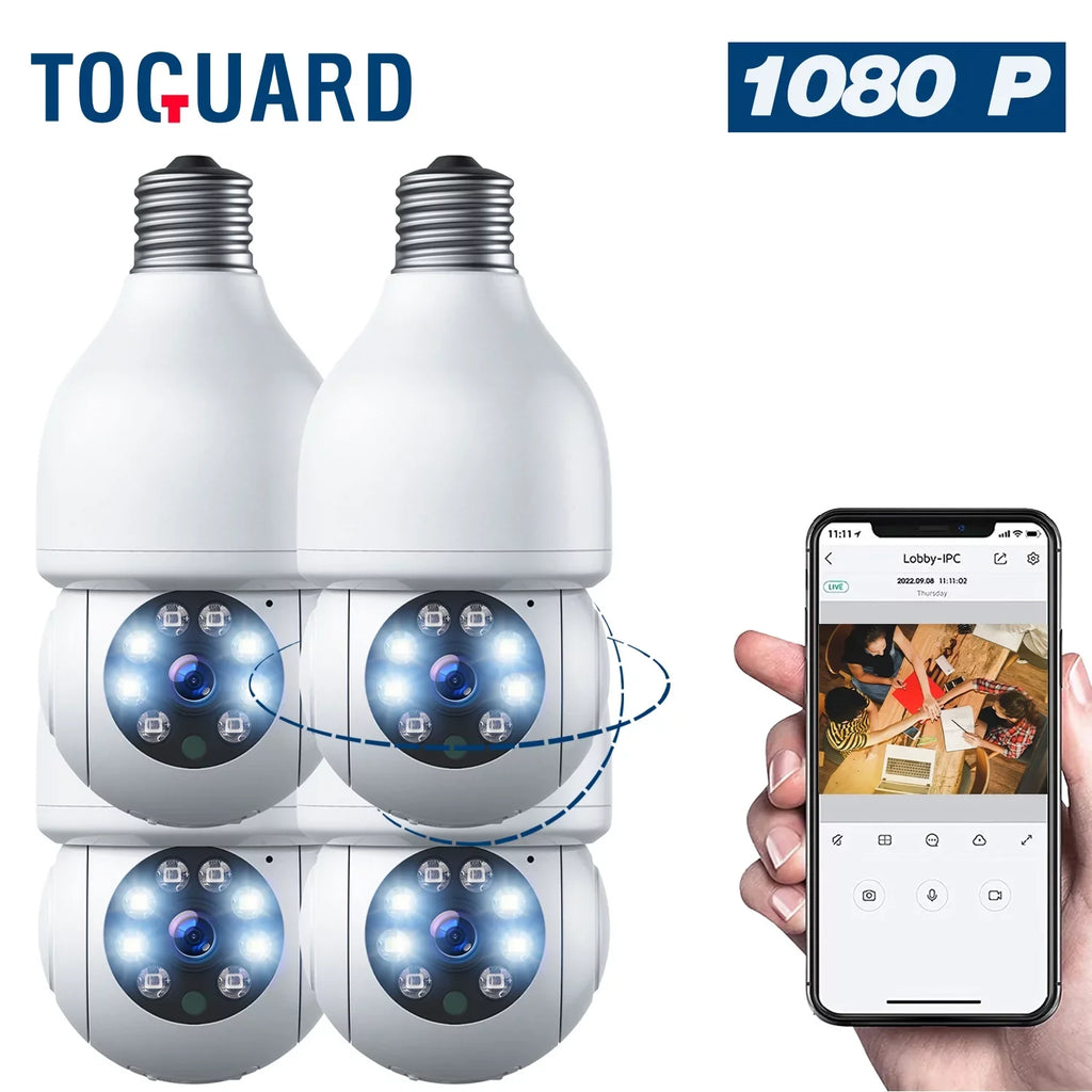 2-Way Bulb E27 Audio with Light Motion Color WiFi Camera TOGUARD Dome Wireless Security (4PCS) Vision Night Camera 2.4G 1080P Remote Access IP Outdoor, Detection 360° Camera