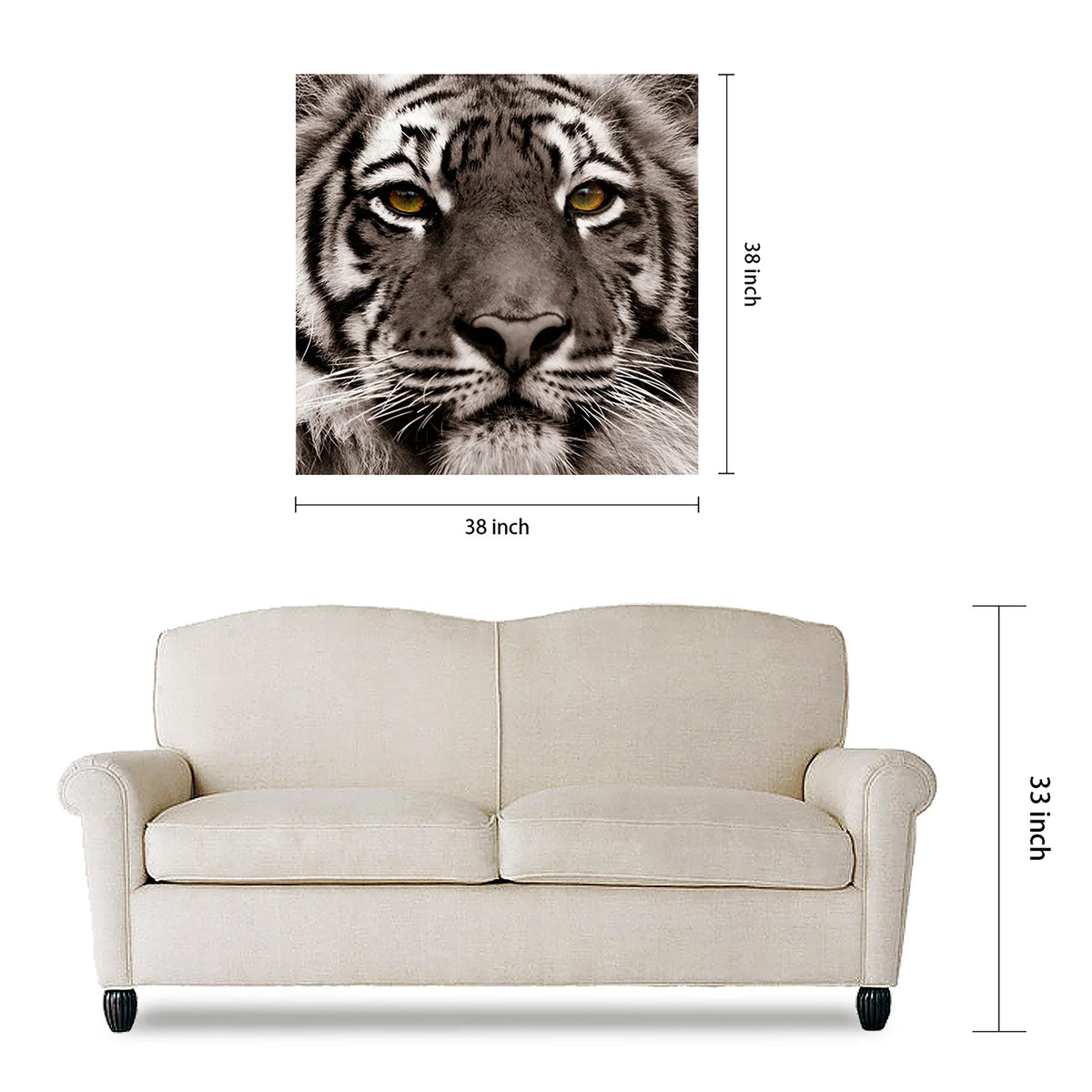 Tiger Floating Hang Glass the Art, Tempered Wall 38" Panel Frameless Eye Empire to x 0.2", Free x Graphic of Direct Ready Art 38"