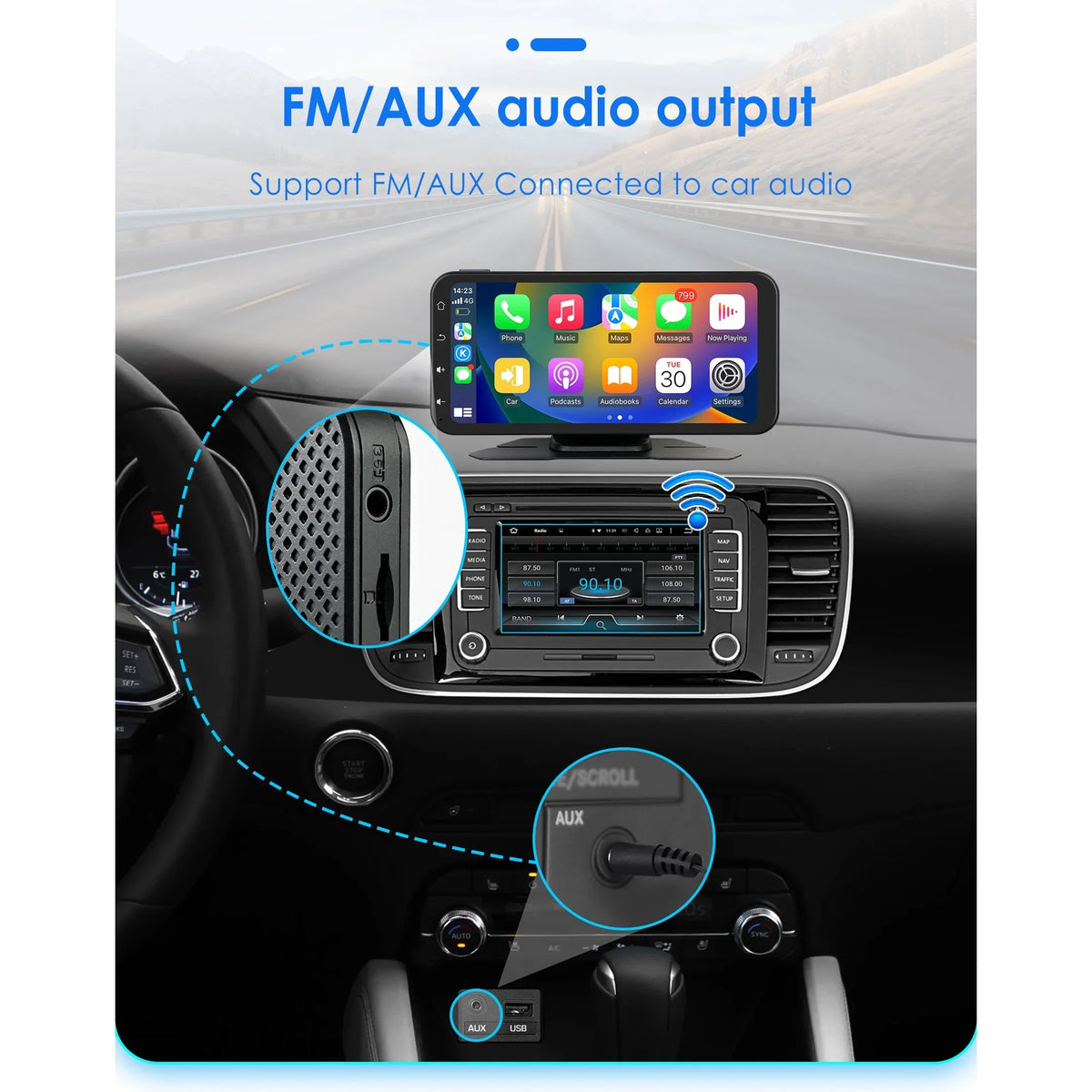 Audio Support Radio Apple 6.25" Wireless Ossuret With Car Stereo Camera Navigation Android Carplay Bluetooth Adjustable Receiver Touchscreen Backup Auto 360° GPS