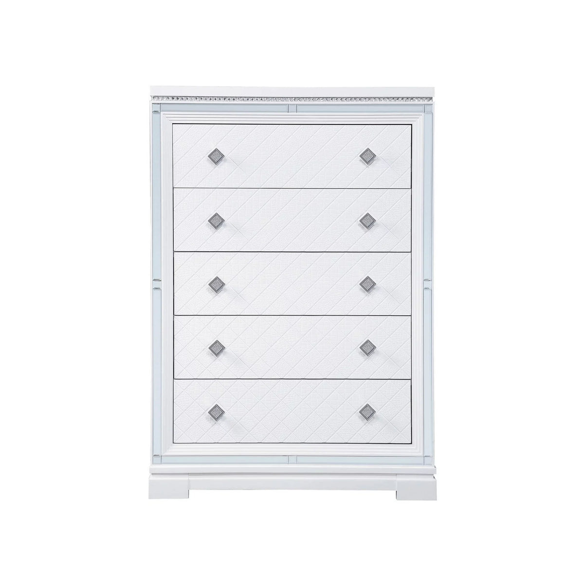 Inch White Wood Dresser, 5 Tall Benjara Drawer 52 Axl Accent, Trim, Mirror Crystal