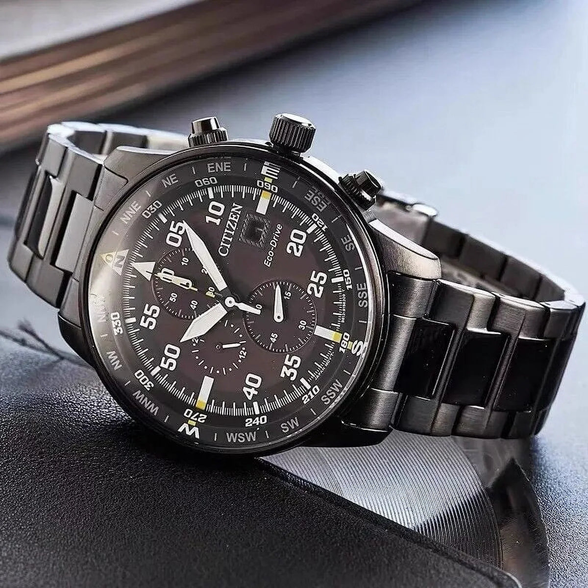 Watch Black Men's Dial Classic NEW Business Chronograph Eco-Drive Aviator
