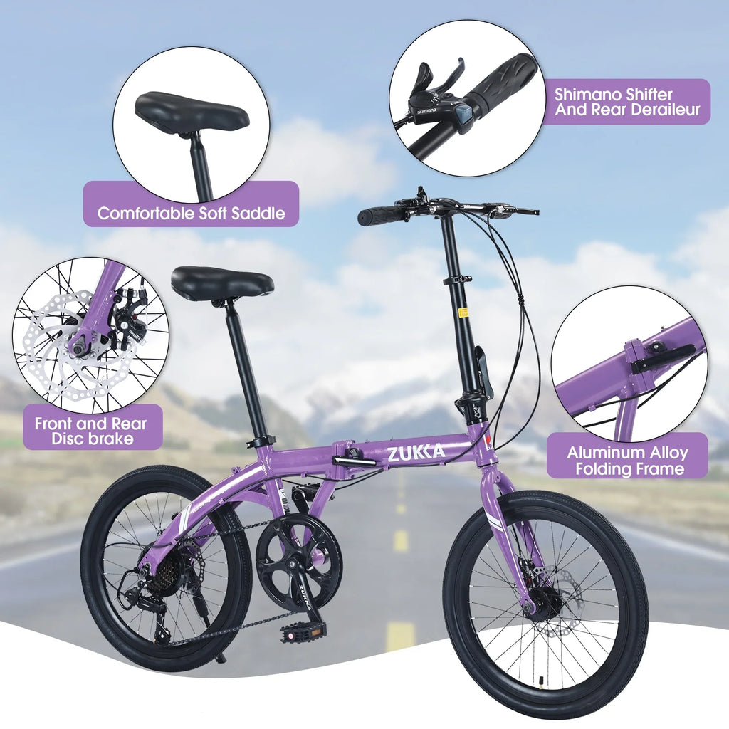 Aluminium Bike, Purple Speed Folding Alloy 8 Frame, Bicycle, City 20"