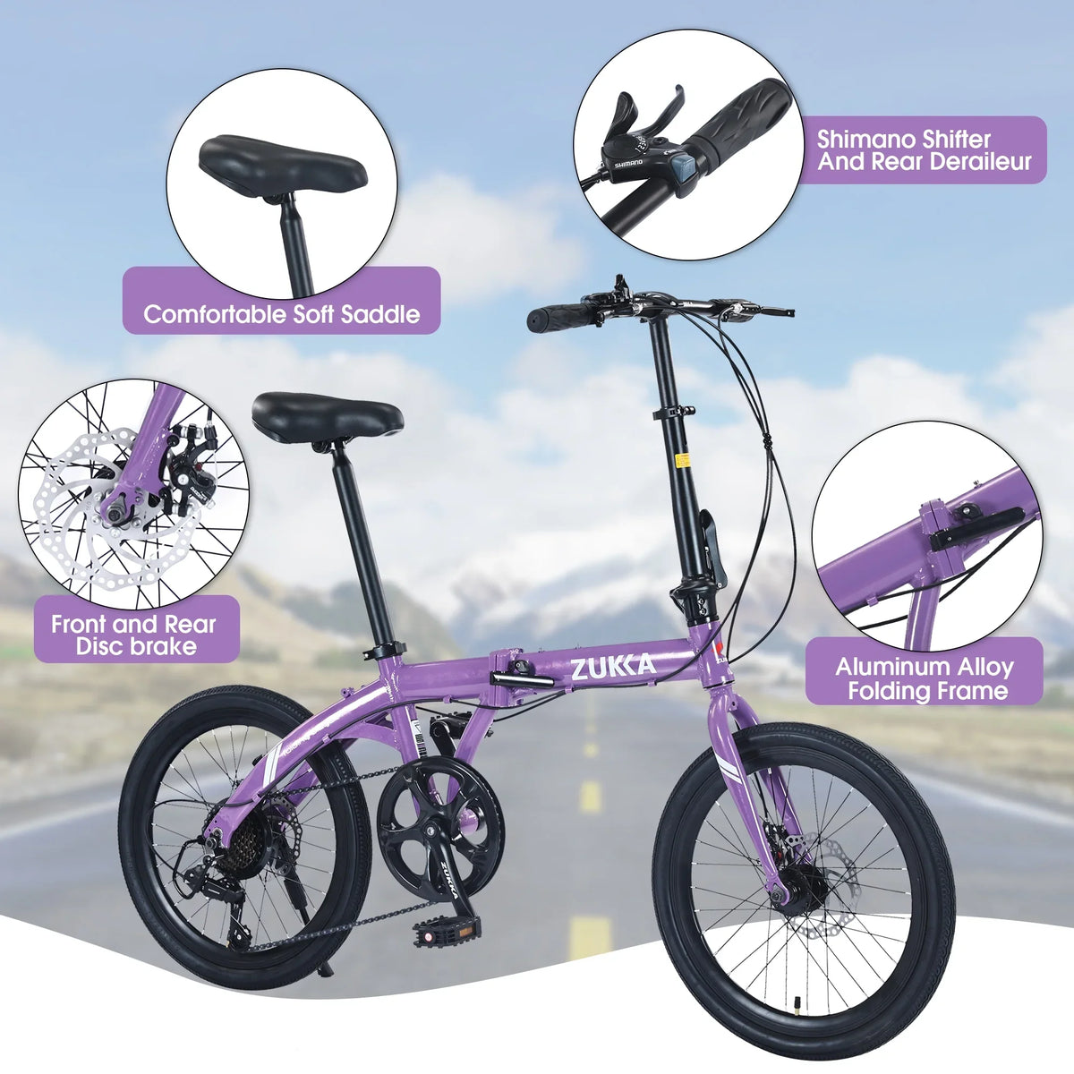 Aluminium Bike, Purple Speed Folding Alloy 8 Frame, Bicycle, City 20"
