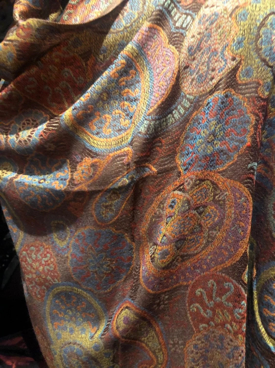 Paisley Brocade Brown Orange Scarf Vintage Wrap Pashmina