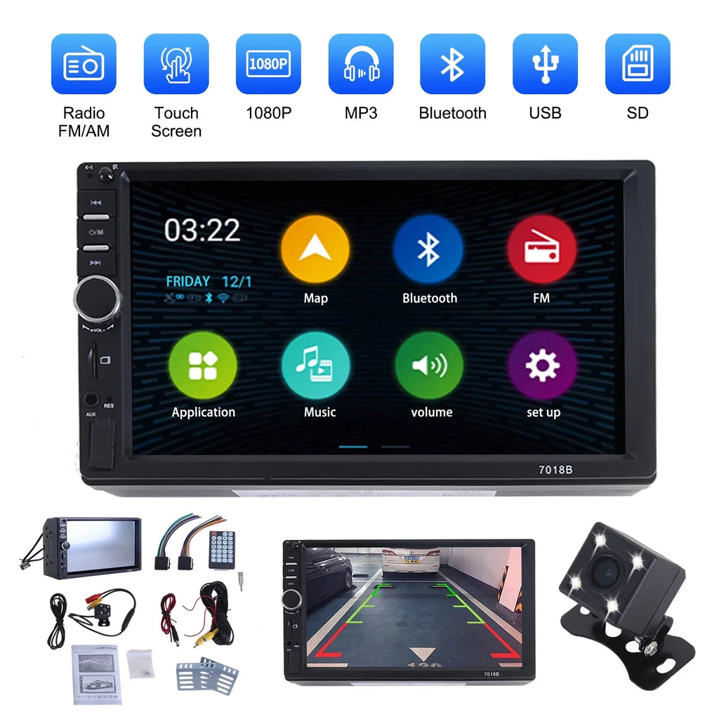 Camera Din Support Free - Backup Calling Car Stereo 7" Double Bluetooth Screen Car Radio Car Mirror with Radio Touch Hands Receiver Link/USB/SD/AUX, Radio Audio