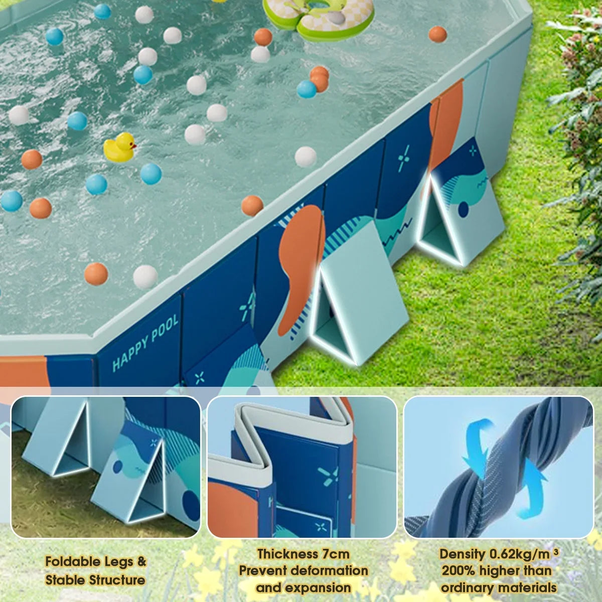 Garden Above Backyard(Blue) Non-Inflatable 113" Kiddie Ground for Pool ANJORALA Pool Swimming Collapsible