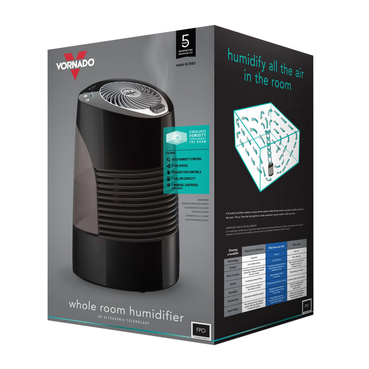 Blue, Room Ultra and New 3 Vornado Humidifier, Black Whole Ultrasonic