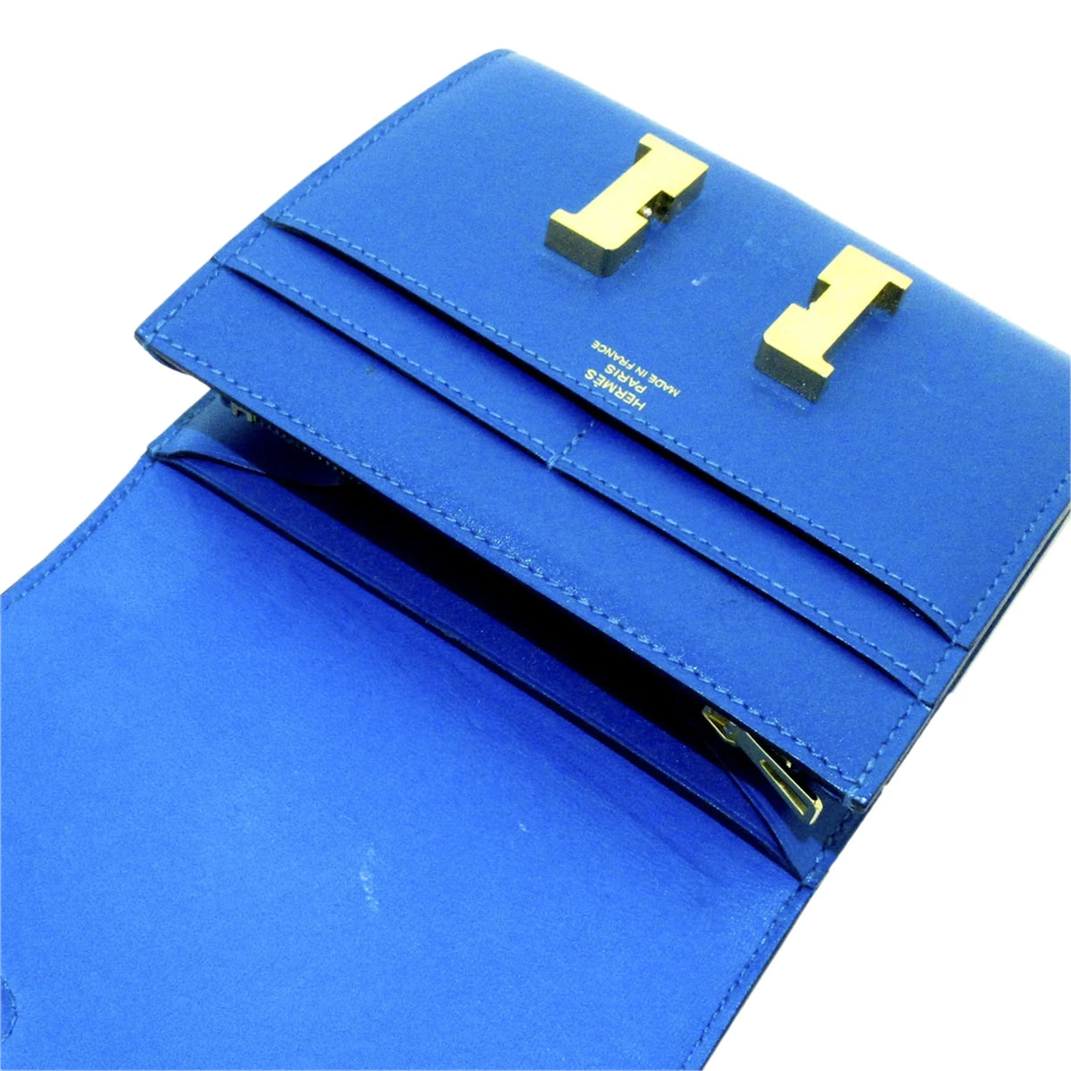 Wallet Wallets Authenticated Pre-Owned Small Constance (Good) Unisex Calf Hermès Leather Compact Blue