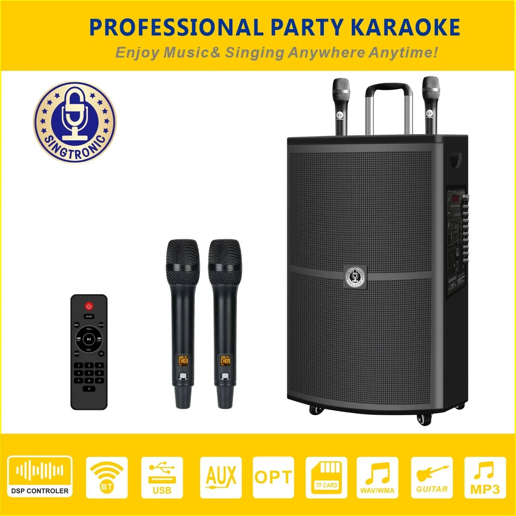 Wireless Karaoke With 15" Rechargeable Professional Mic. DSP 2 Singtronic BT-1500DSP UHF Speaker
