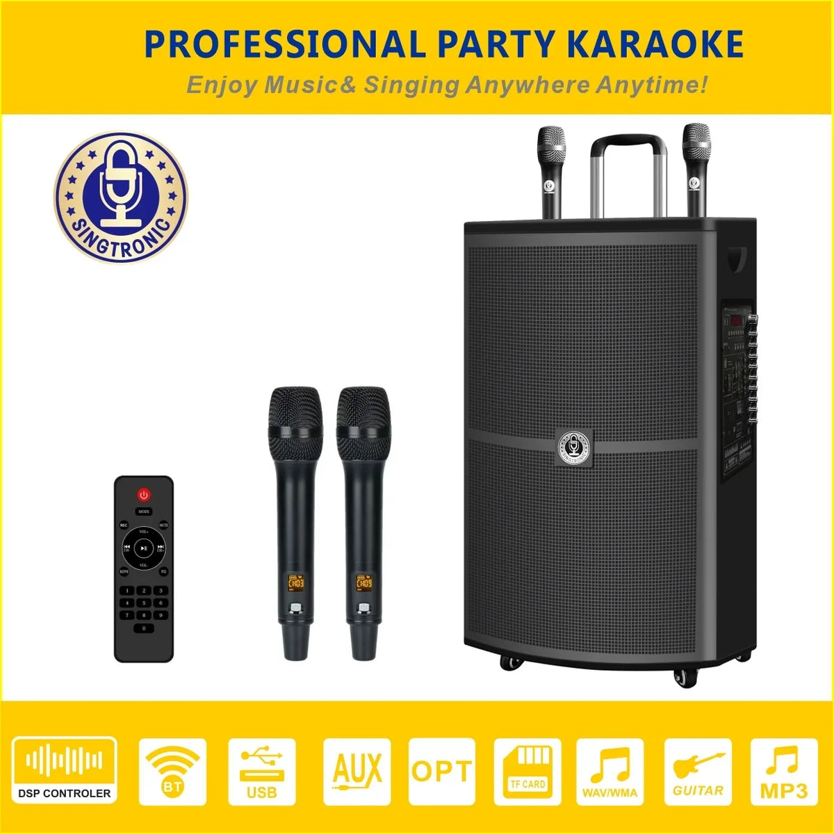 Wireless Karaoke With 15" Rechargeable Professional Mic. DSP 2 Singtronic BT-1500DSP UHF Speaker