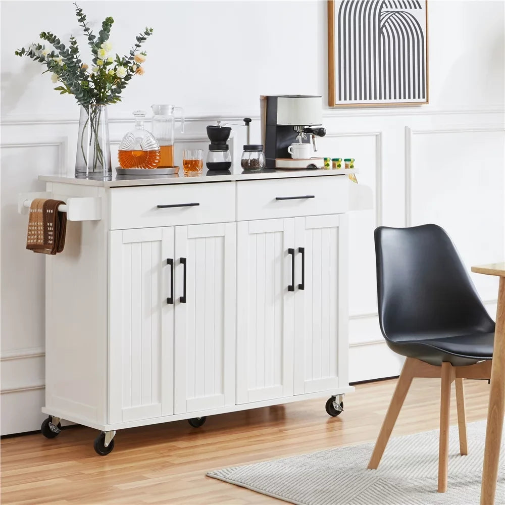 with Bar Cabinets & Spice Rack, Island & Towel Yaheetech Storage Kitchen Drawers White &