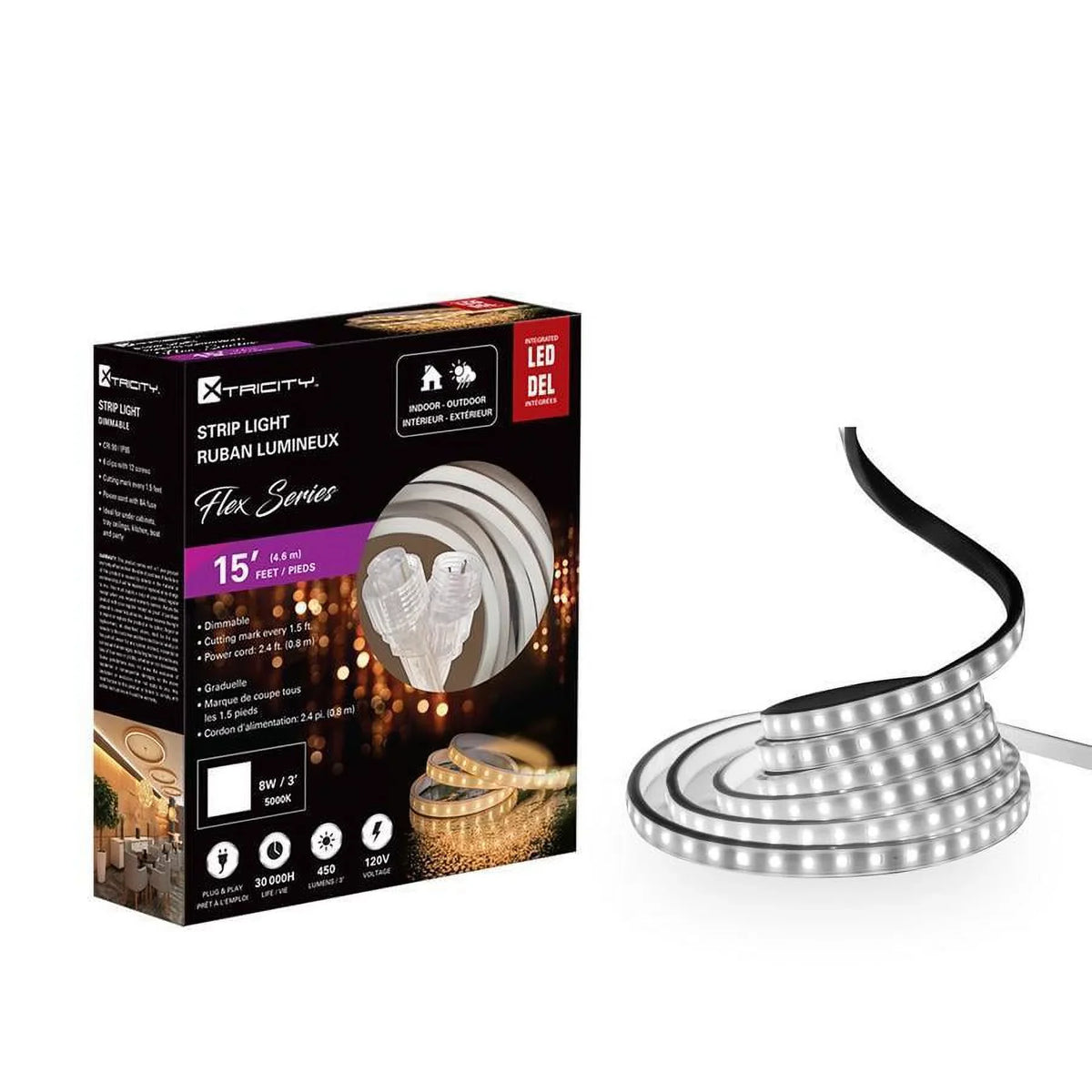 feet/8w-3'/120v/5000k/White Indoor led Xtricity 15 flexible and strip Outdoor