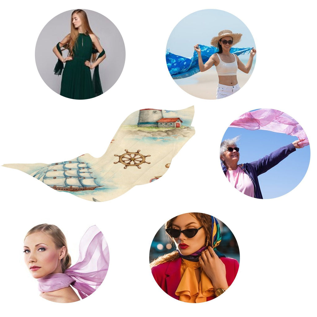 Large Headscarf Wraps Long Silk Scarf Hair Nautical Packed Women Sunscreen Shawls Neck Watercolor Oblong Wraps Gift for FREEAMG