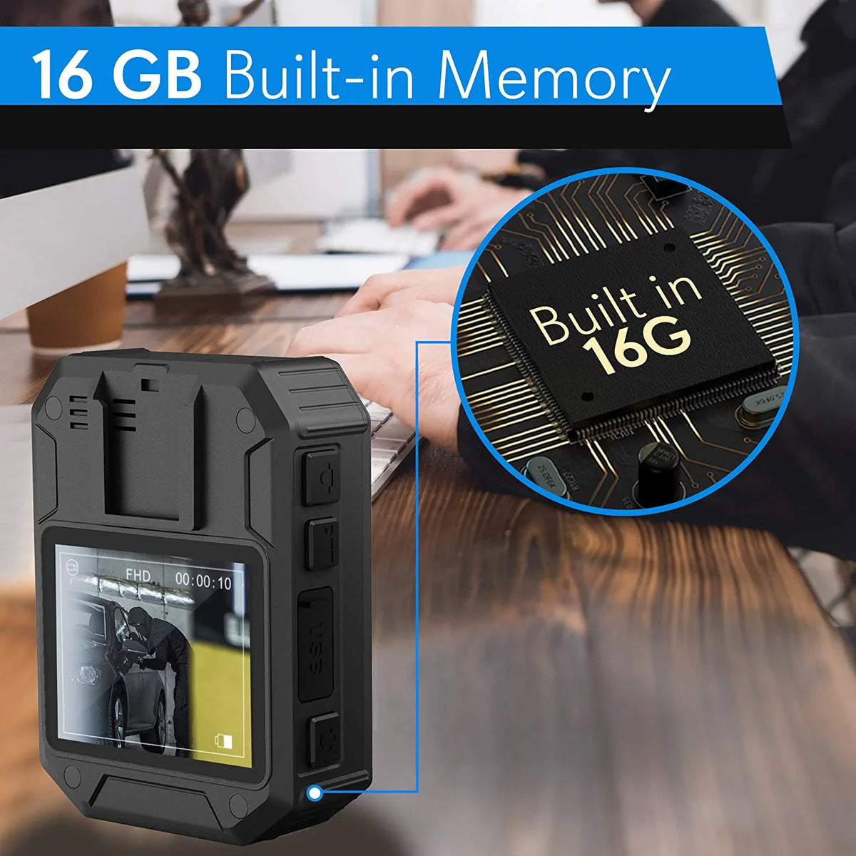 Police Camera Rechargeable Law Security 1920x1080p Recording, - Cam, Enforcement Wireless Body Waterproof Audio Detector Video PPBCM8 Mini Video Surveillance Vision, Motion HD Wearable - Night