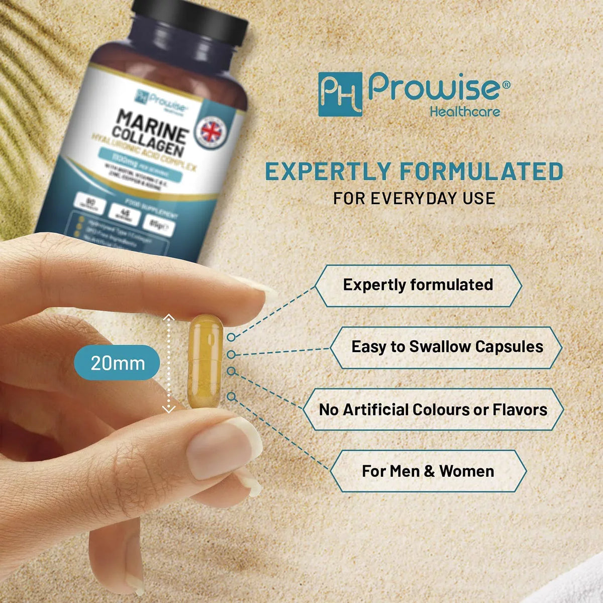 E, by - Acid and Healthcare Marine | Hyaluronic Made with B2, Acid, The Hyaluronic Biotin, C, Prowise for 90 Copper, | Boosted Collagen Iodine Women 1100mg Vitamins in Men UK and with Capsules Zinc