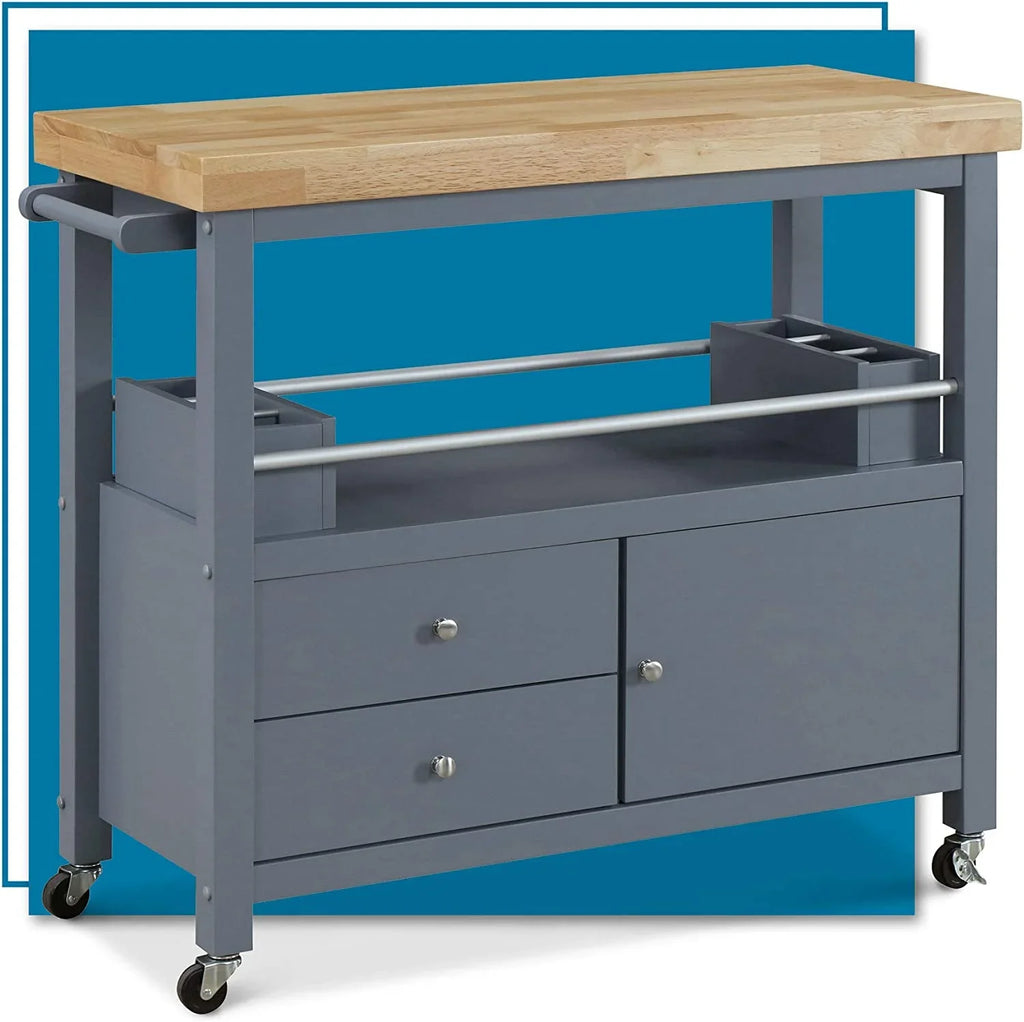 Block Kitchen Cart Apartment Storage, Rolling And With Table, Home Gray , For Wheels Butcher Organization Anson Bar Cabinet Portable Island