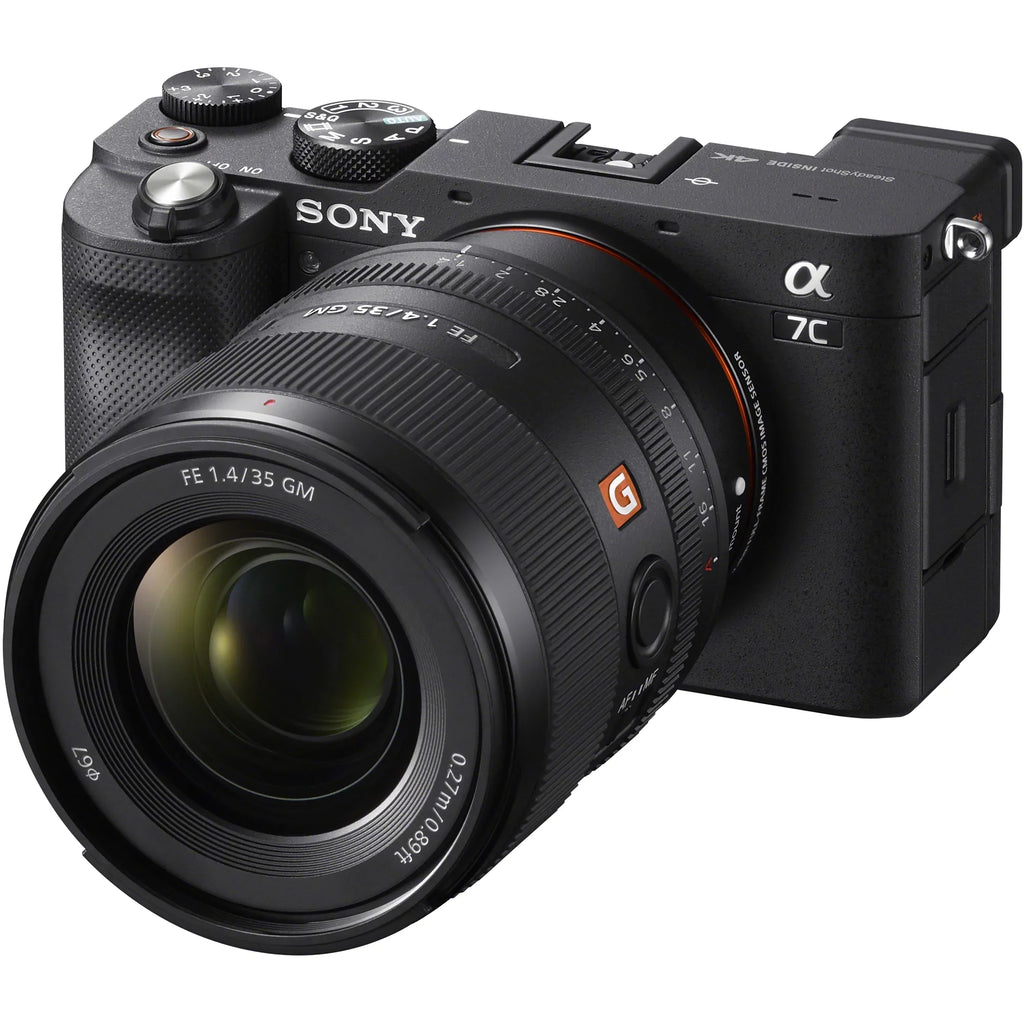 '+ Lens Mirrorless SEL35F14GM with LED + Bundle + Deco FE GM Frame Accessories Master ILCE7C/B Case a7C Gear Backpack G Camera Photography Monopod and Black Sony Full Body Sony + F1.4 35mm Microphone