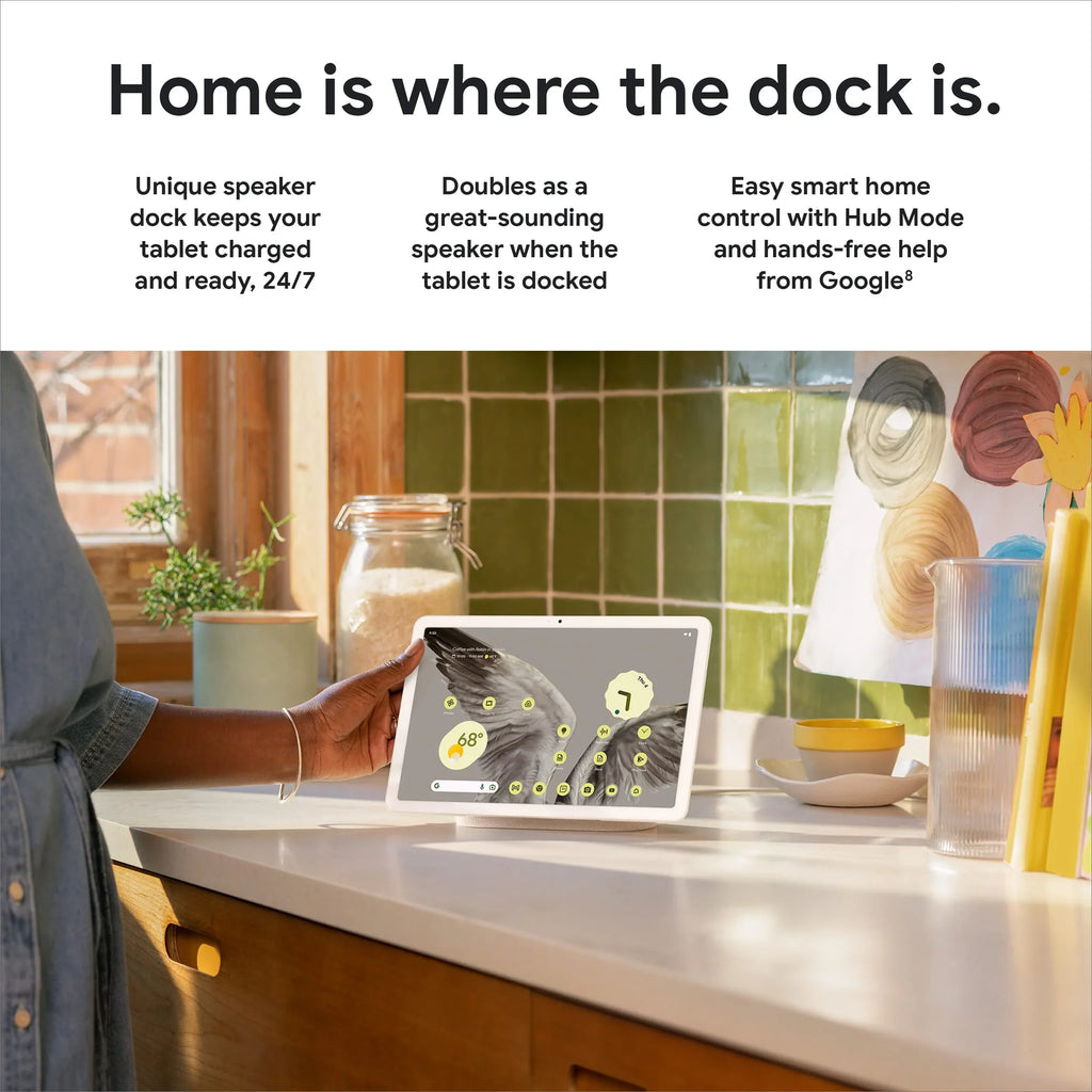 Dock and Pixels Hazel/Hazel Home - Google with Screen, with Battery - Long-Lasting 2560x1600 Controls, 128 Speaker - Pixel Tablet Smart Charging Tablet Android GB, 11-Inch
