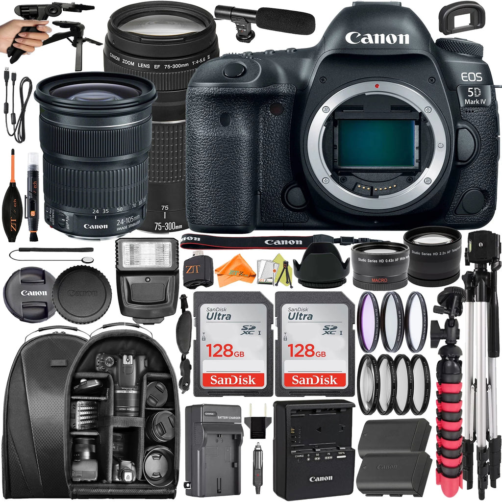 Mark SanDisk + ZeeTech with 2 Canon + + 128GB 5D 24-105mm Backpack Bundle Camera + Accessory Pack IV EOS 75-300mm DSLR Lens