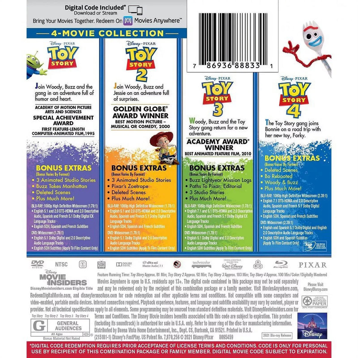 (Blu-Ray Toy Story: Collection + 4-Movie + DVD Digital Code)