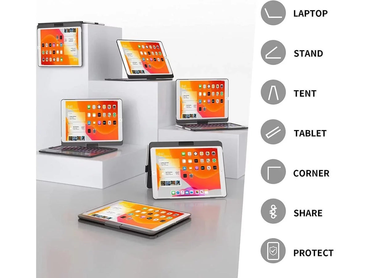 Gen inch and Keyboard 8th 3 9th 2019 Pro Air / Gen for case Touchpad Backlit Holder 2021/ Keyboard 7th Pencil Gen iPad with 10.2 2020/ 10.5, Rotatable iPad