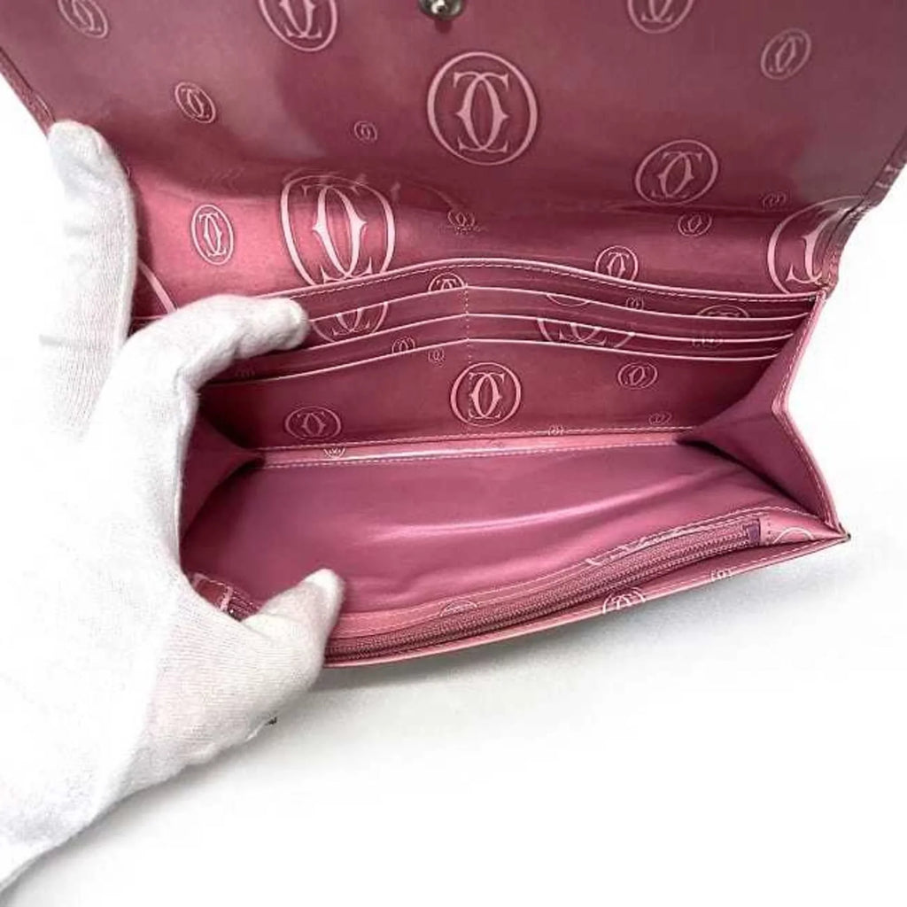 L3000951 Motif 2C Leather Cartier Pre-Owned Pink Bifold Wallet Happy (Fair) Birthday Long Ladies
