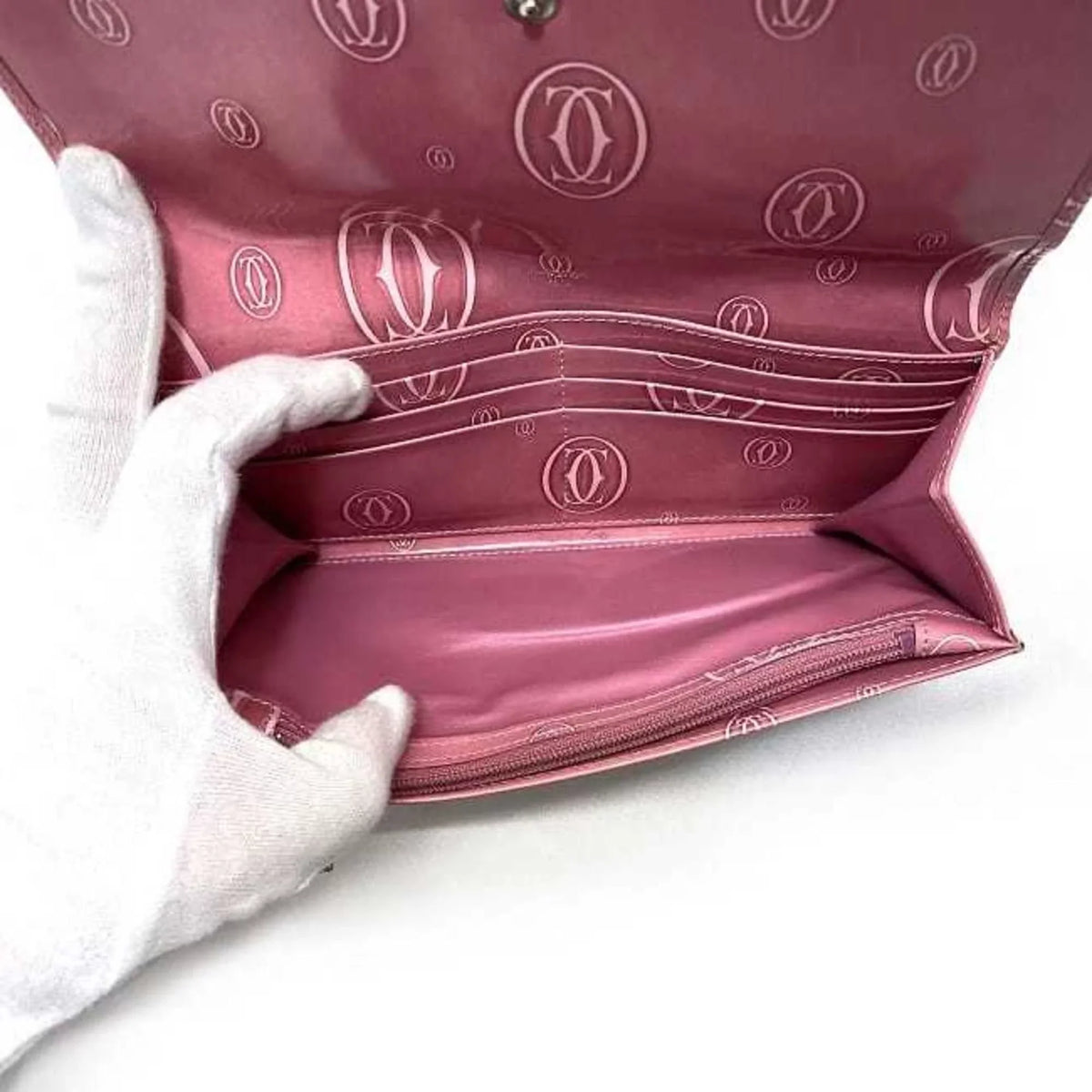 L3000951 Motif 2C Leather Cartier Pre-Owned Pink Bifold Wallet Happy (Fair) Birthday Long Ladies