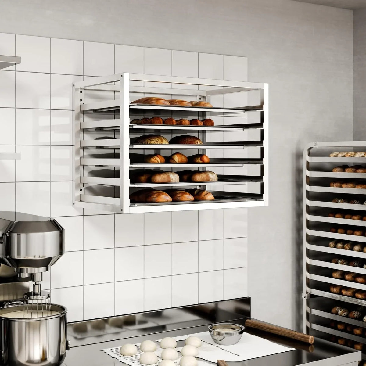 Full-Size 6 Pans. Wall x Pan Sheet/Bun x - Rack 18" Mounted 21". Fits Sheet 28"