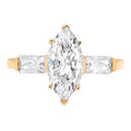Yellow 2.0 Simulated 14k Marquise 10.5 Cut SZ Diamond Brilliant Gold Ring ct Three-Stone