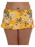 Belle Skirt Lined Women's Ruched Swimsuit Stretch LA Bottom Printed Fiore 18W Coverage Moderate BLANCA Sides Tummy Control Swim Ruffled Yellow
