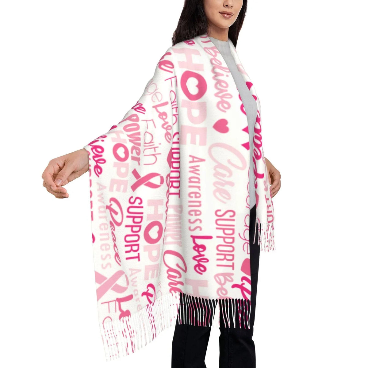For Art Feel Wrap Women Scarf Bingfone Elegant Ribbons Warm Pink Large Breast Winter Gifts- Scarves Print Cashmere Cancer Awareness Soft Shawl