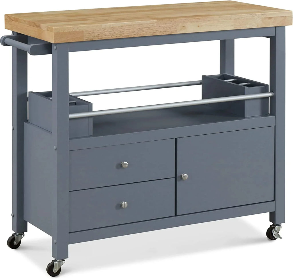 Block Kitchen Cart Apartment Storage, Rolling And With Table, Home Gray , For Wheels Butcher Organization Anson Bar Cabinet Portable Island