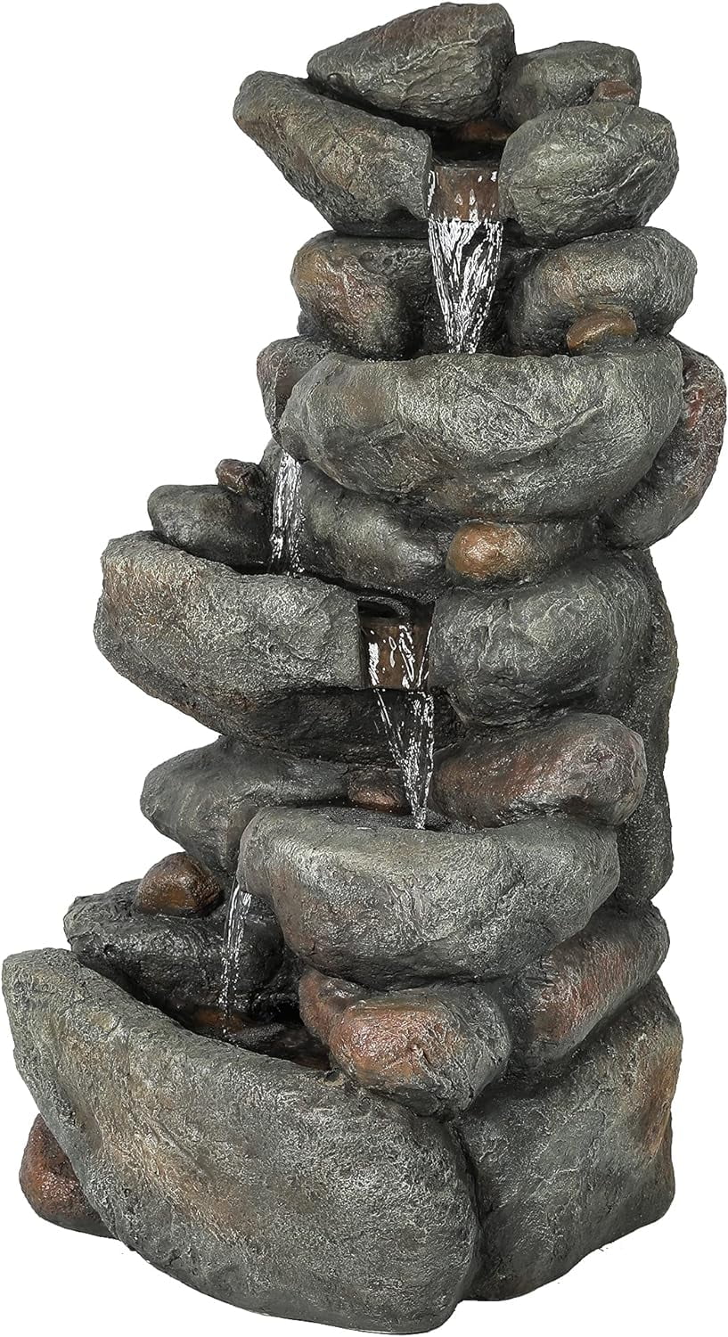 Waterfall Resin Backyard Cascading Rock Courtyard For Fountain, Floor Fountain Stacked Garden Outdoor Layer Fountain Decorative 4