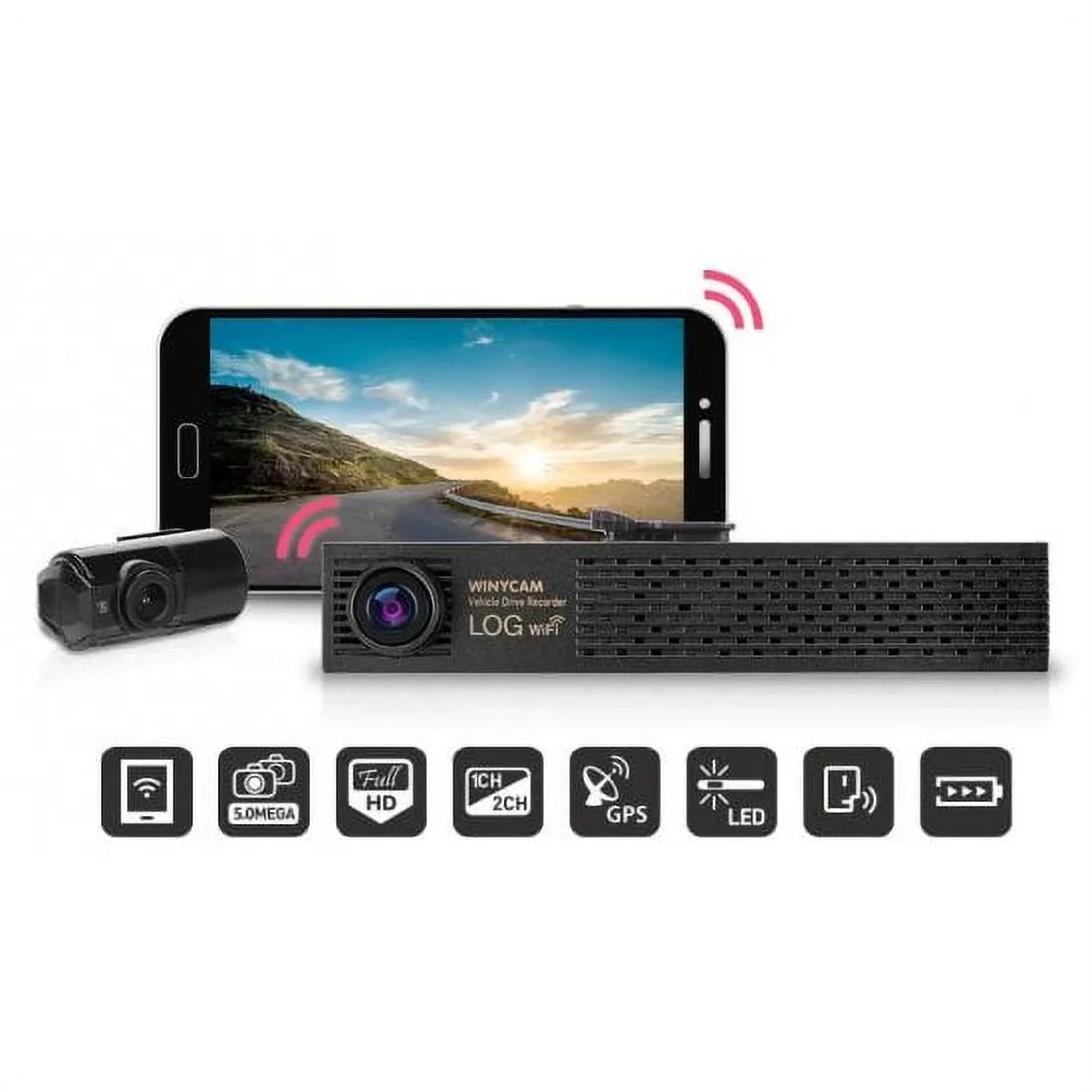 (Smart Angle box Car HD Black Dual WinyTech wide cam dash Phone Wi-Fi cameras 1080P not Included)